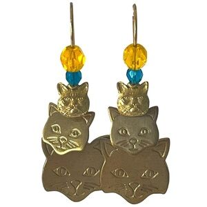 Vintage 80s Bronze Tone Cat Face Earrings